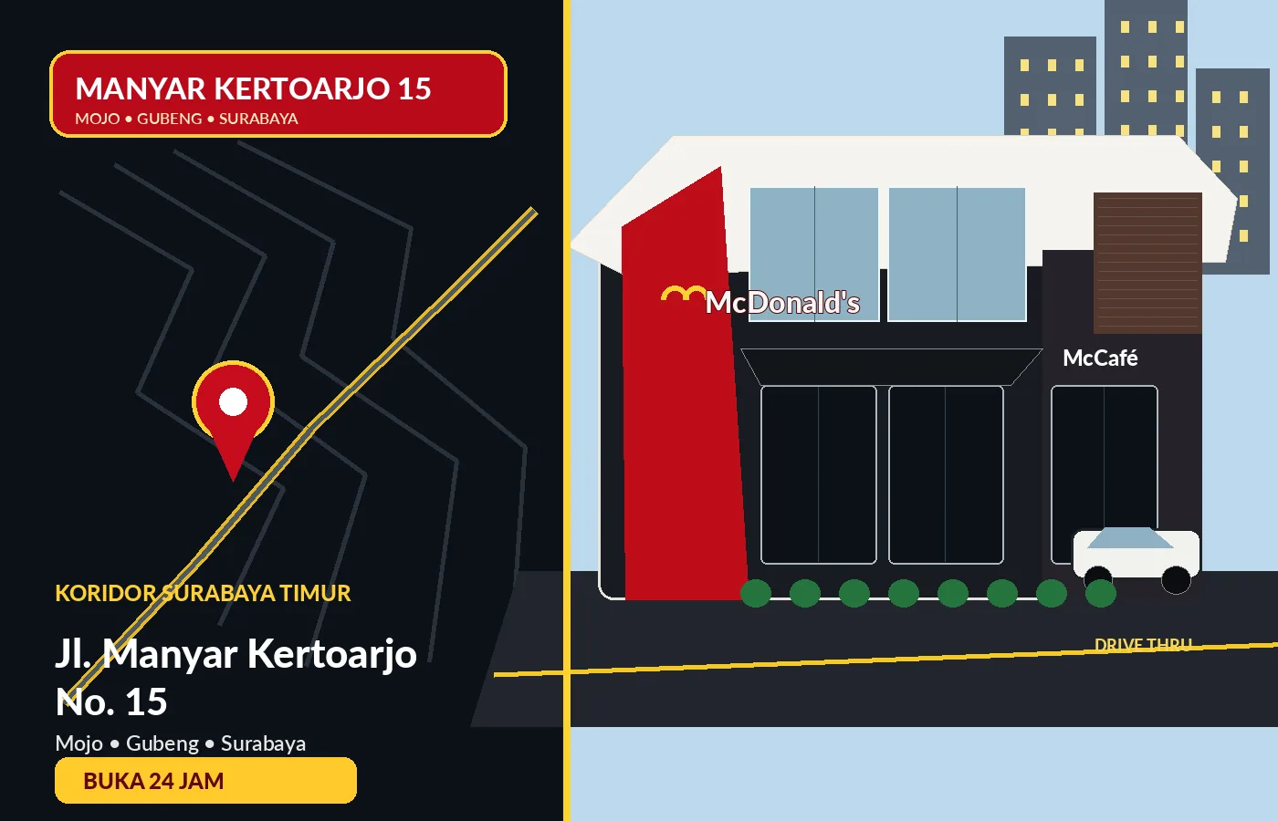 Penanda lokasi McDonald's Manyar Kertoarjo di Jl. Manyar Kertoarjo No. 15 Surabaya